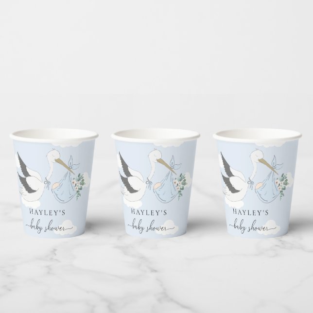 Gobelets En Papier Baby shower de la cigogne bleue (Multi)
