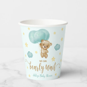 Gobelets En Papier Baby shower de l'ours en peluche et des ballons bl
