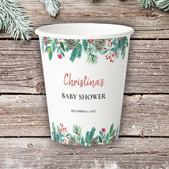 Gobelets En Papier Baby shower de Noël à l'aquarelle (Créateur téléchargé)