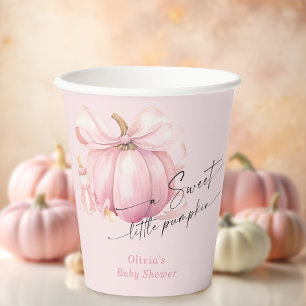 Gobelets En Papier Baby shower de petite fille Citrouille rose Bow