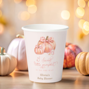 Gobelets En Papier Baby shower de petite fille Citrouille rose Bow