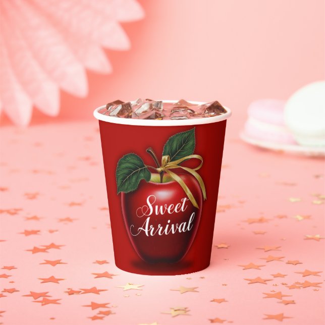 Gobelets En Papier Baby shower de pomme rouge d'arrivée douce (Insitu)