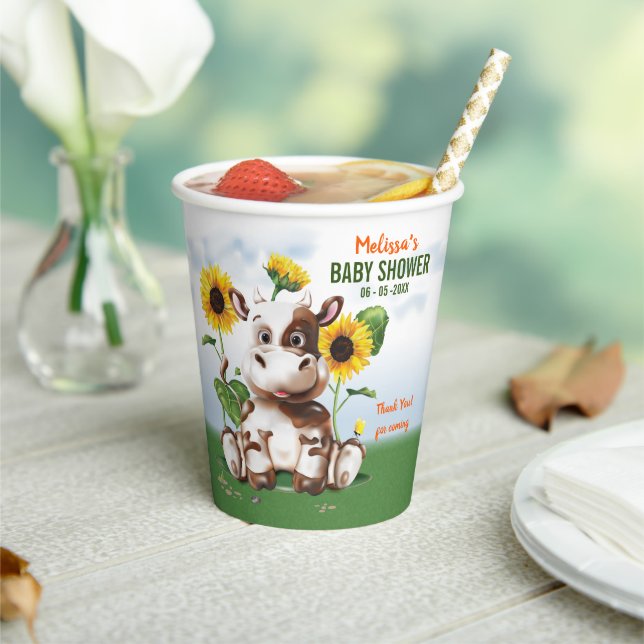 Gobelets En Papier Baby shower de tournesol de vache Brown Jersey (Insitu)