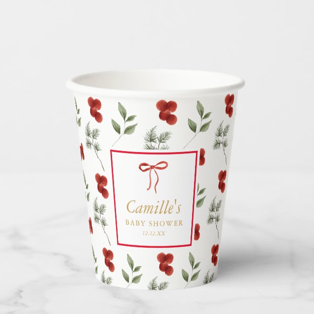 Gobelets En Papier Baby shower de verdure d'hiver (Recto)