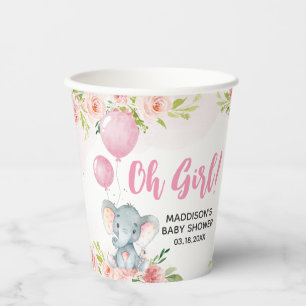 Gobelets En Papier Baby shower d'éléphant rose vif