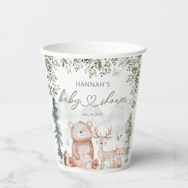 Gobelets En Papier Baby shower des animaux forestiers (Recto)