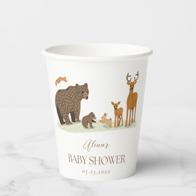 Gobelets En Papier Baby shower des animaux forestiers (Recto)