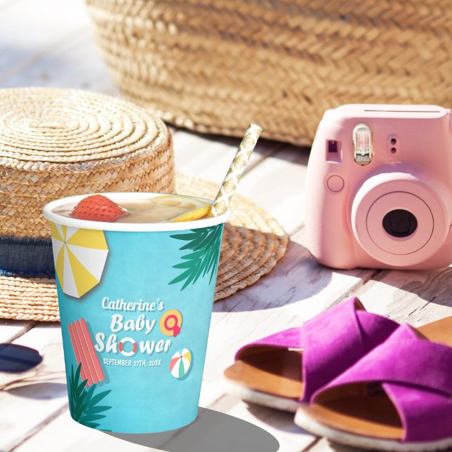 Gobelets En Papier Baby shower d'été de la Piscine tropicale (Créateur téléchargé)