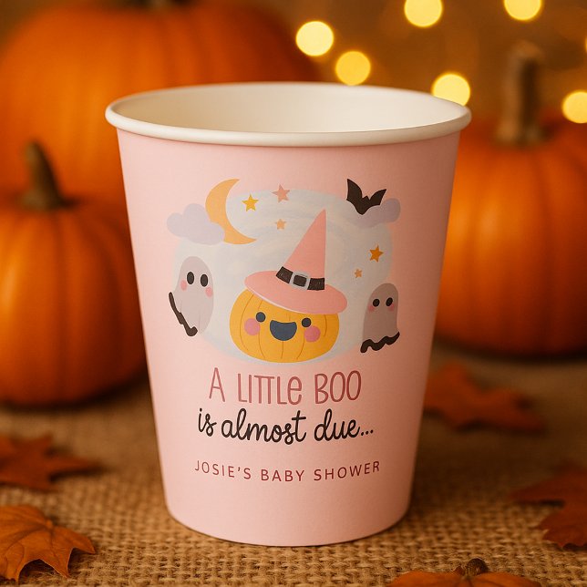 Gobelets En Papier Baby shower d'Halloween de Little Boo rose (Pink Little Boo Halloween Baby Shower Paper Cups)