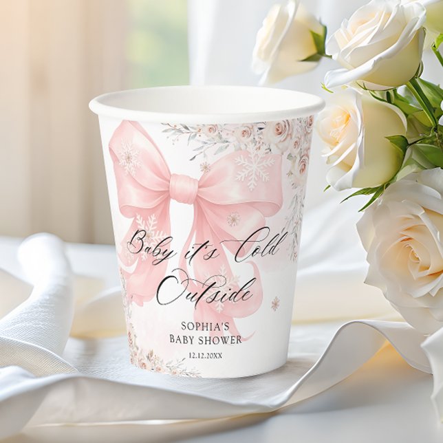 Gobelets En Papier Baby shower d'hiver de Bow rose (Créateur téléchargé)
