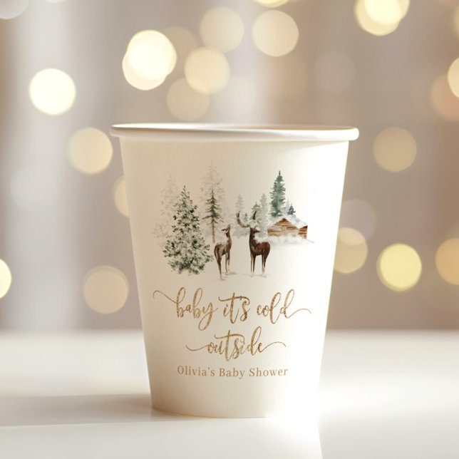Gobelets En Papier Baby shower d'hiver des cerfs de forêt (Créateur téléchargé)