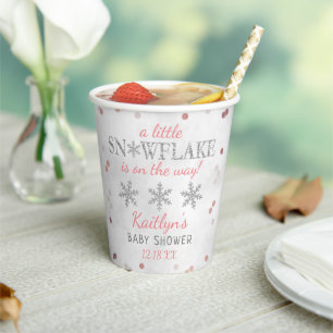 Gobelets En Papier Baby shower d'hiver des petites filles de flocon d