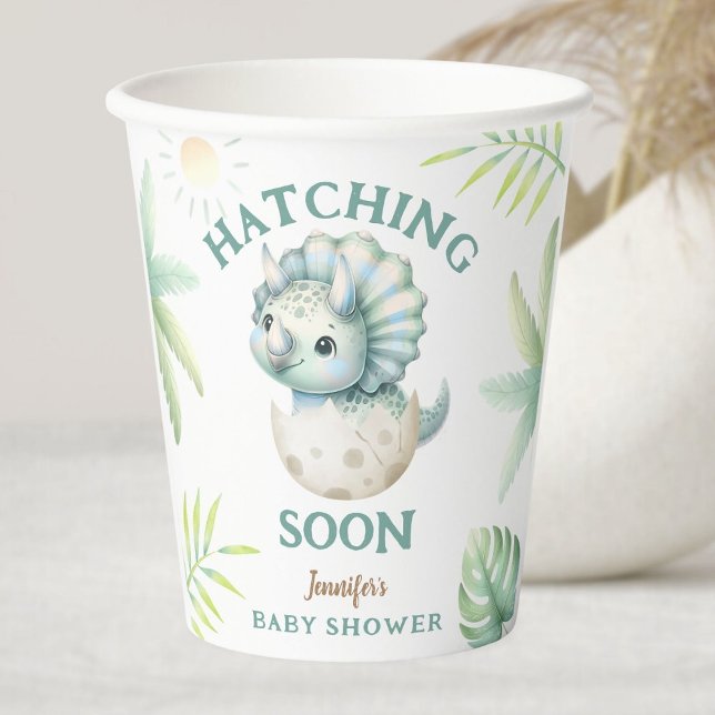 Gobelets En Papier Baby shower Dino Triceratops Boy Dinosaur (Créateur téléchargé)