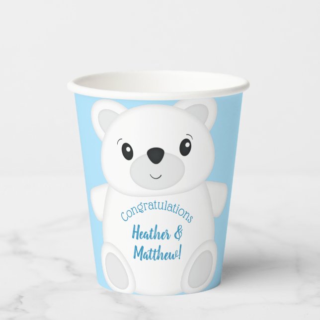 Gobelets En Papier Baby shower d'ours bleu polaire (Recto)