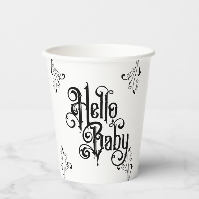 Gobelets En Papier Baby shower du parti gothique Bonjour Noir (Recto)