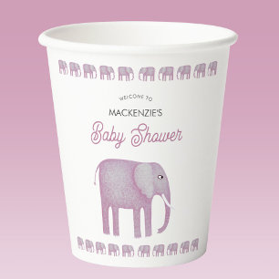 Gobelets En Papier Baby shower Eléphant Rose Personnalisé