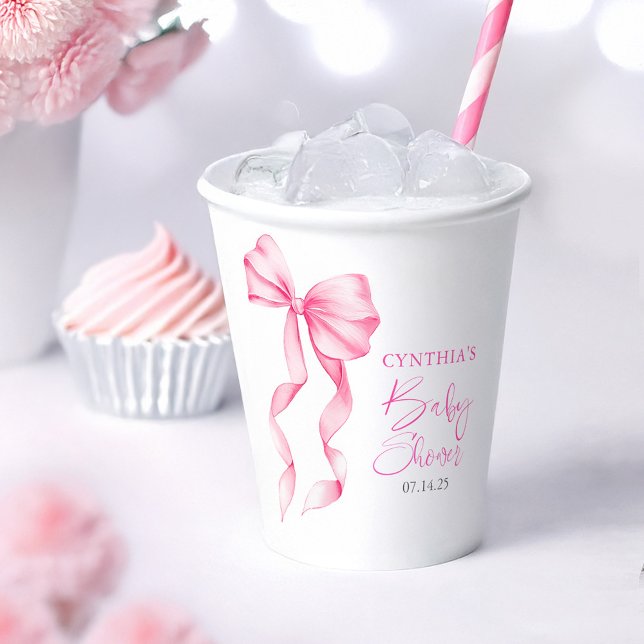 Gobelets En Papier Baby shower en ruban rose (Pink Bow Baby Shower Paper Cup)