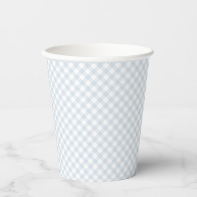 Gobelets En Papier Baby shower en vichy bleu clair simple (Recto)