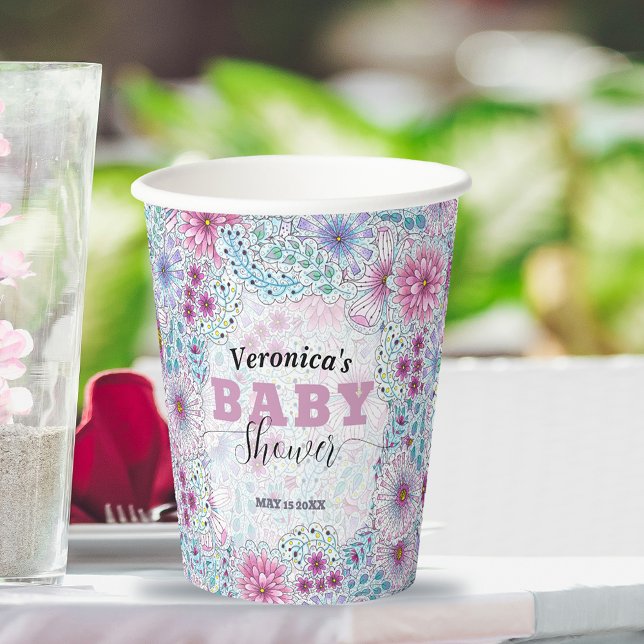 Gobelets En Papier Baby shower enchanteur de fleurs de prairie bohème (Créateur téléchargé)