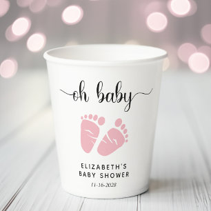 Gobelets En Papier Baby Shower Fille aux Pieds Roses Mignon