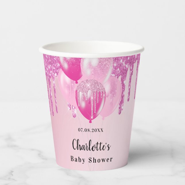 Gobelets En Papier Baby shower fille blush rose parties scintillant b (Recto)