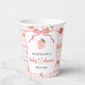 Gobelets En Papier Baby Shower Fille Rose Gingham Fraise