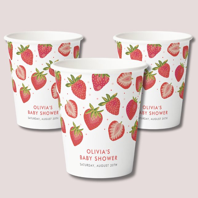 Gobelets En Papier Baby shower Filles fraises (Strawberry baby shower paper cups)