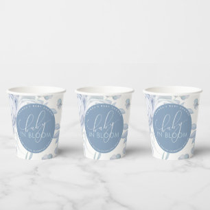 Gobelets En Papier Baby Shower Fleur Bleu Poussiéreux Bébé en Fleur