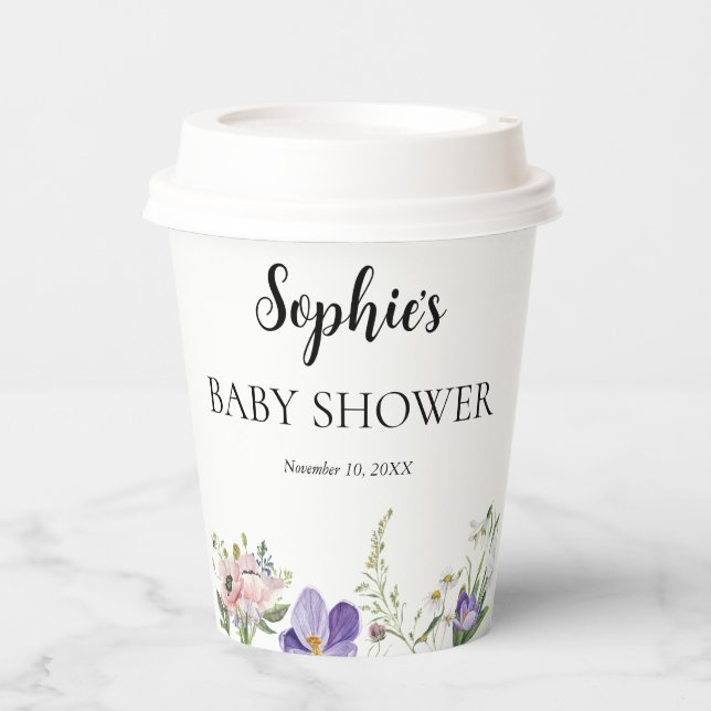 Gobelets En Papier Baby shower fleur sauvage (Recto)
