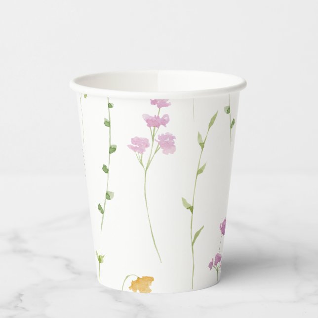 Gobelets En Papier Baby shower Fleur sauvage Aquarelle jaune rose (Gauche)