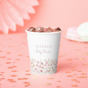 Gobelets En Papier Baby shower Fleur sauvage Dusty Pink Boho