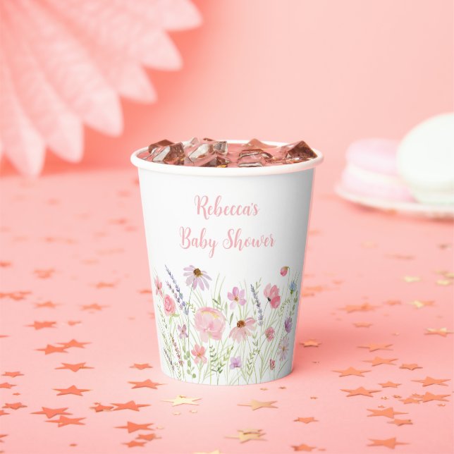 Gobelets En Papier Baby shower Fleur sauvage Pink Pastel (Insitu)