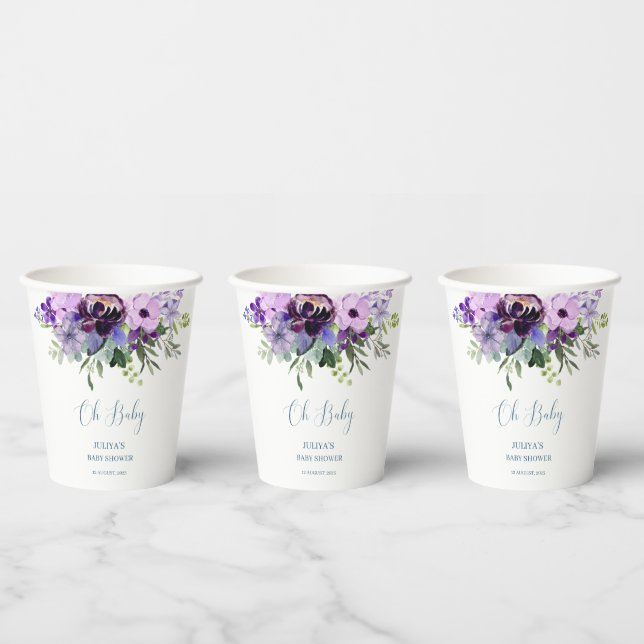 Gobelets En Papier Baby shower fleuri violet (Multi)