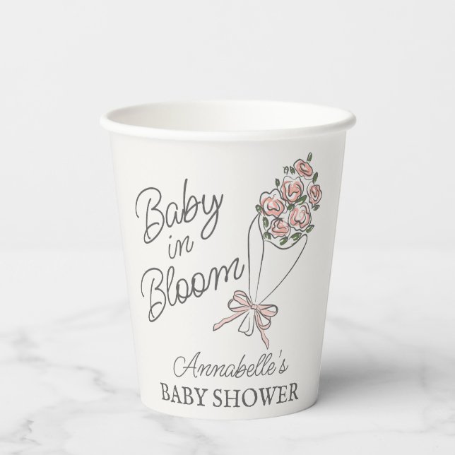 Gobelets En Papier Baby shower Floral Fleur Rose (Verso)