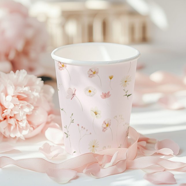 Gobelets En Papier Baby shower Floral Fleur sauvage rose pâle (Créateur téléchargé)