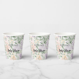 Gobelets En Papier Baby shower Floral Lavande Lavande Lactée Chic Pea