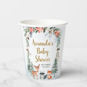 Gobelets En Papier Baby shower forestier d'hiver