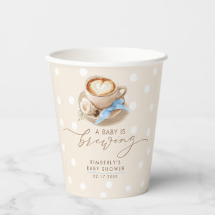 Gobelets En Papier Baby-Shower Garçon Baby Is Brewing avec un Nœud Bl