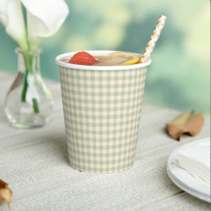 Gobelets En Papier Baby Shower Gingham Vert Sauge Moderne 