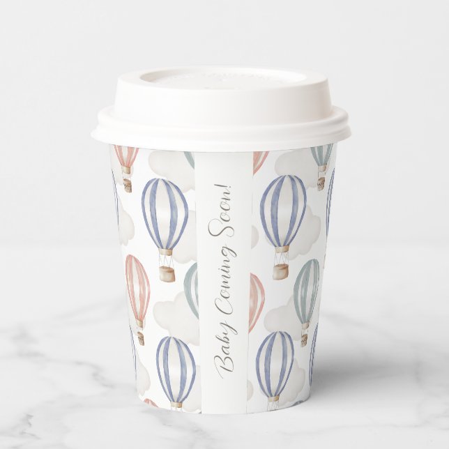 Gobelets En Papier Baby Shower Hot Air Balloons Gender Neutral (Gauche)