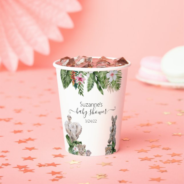 Gobelets En Papier Baby shower jungle Animaux Safari tropical (Insitu)