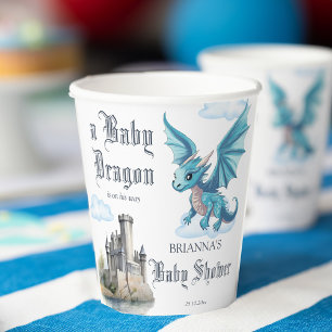 Gobelets En Papier Baby shower médiéval pour bébé dragon mignon monog