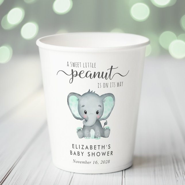 Gobelets En Papier Baby shower mignonne Eléphant Mint Vert (Créateur téléchargé)
