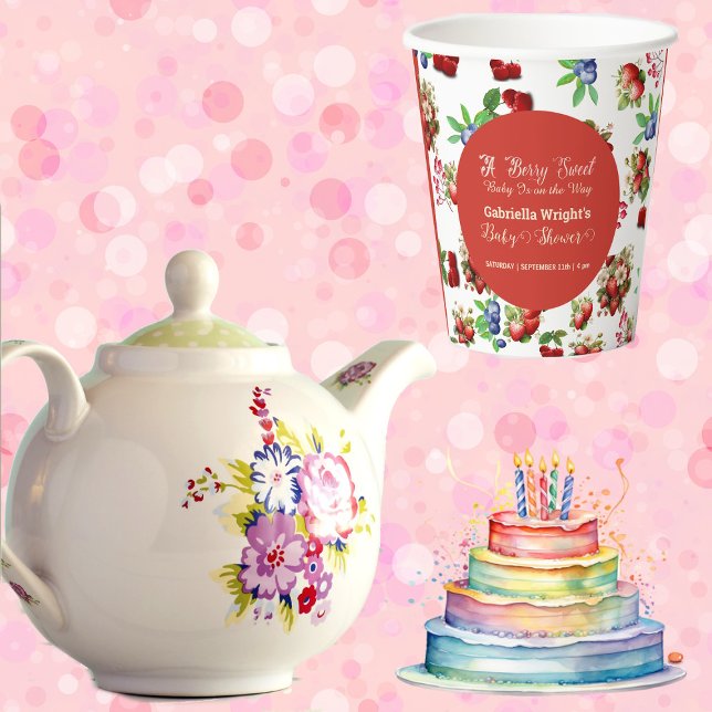 Gobelets En Papier Baby shower moderne Red Strawberry Blue Berry Swee (Modern Red Strawberry Blue Berry Sweet Baby Shower Paper Cups)