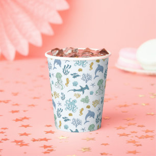 Gobelets En Papier Baby shower Motif animal bleu