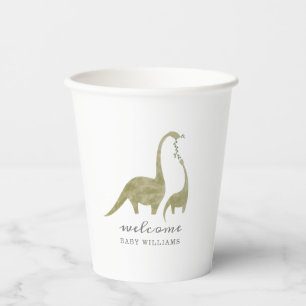 Gobelets En Papier Baby shower neutre maman et bébé dinosaure