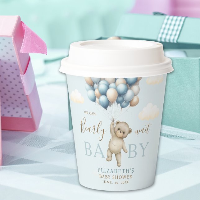Gobelets En Papier Baby Shower Paper Cups – Bear & Balloons  (Créateur téléchargé)