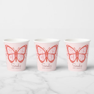 Gobelets En Papier Baby shower papillon rose de la petite fille