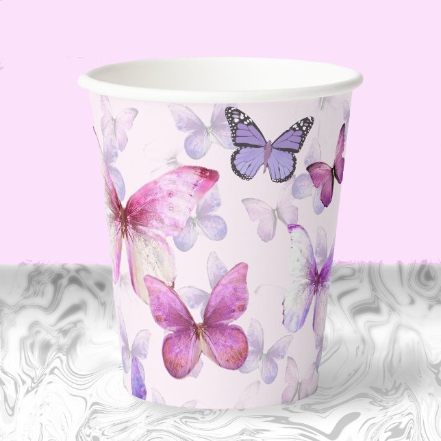 Gobelets En Papier Baby shower papillon rose et pourpre (Créateur téléchargé)
