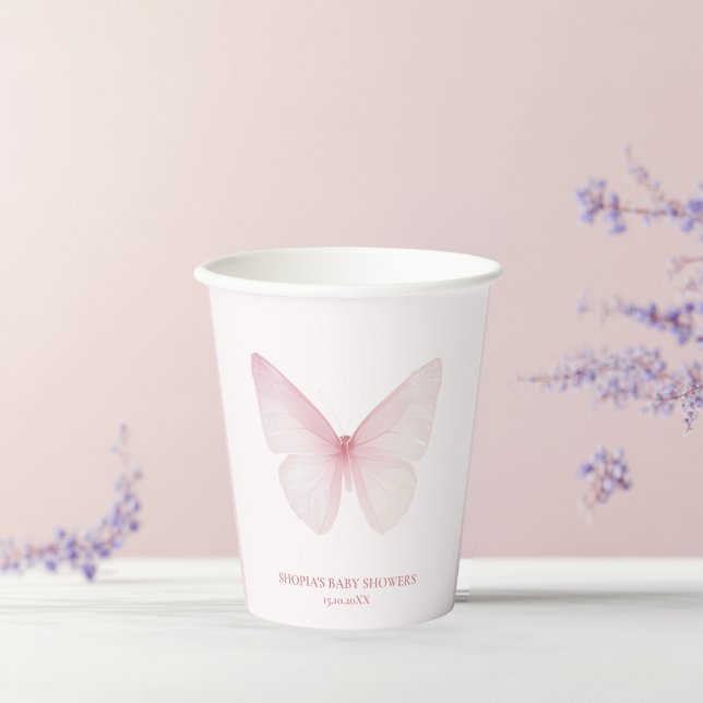 Gobelets En Papier "Baby shower papillon rose Pastel (Créateur téléchargé)